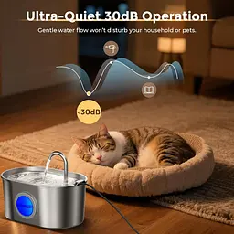 Фонтан для пиття MeowFlow B30 для кішок, 2,2-літровий фонтан для хатніх тварин із неіржавкої сталі об'ємом 2,2 л - мініатюра 6