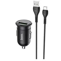 Адаптер автомобільний HOCO Z43 Mighty + Type-C Cable single port car charger 1USB 18W чорний - мініатюра 3