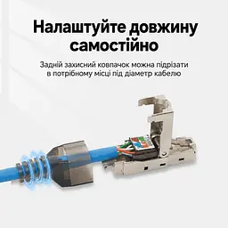 Модульний мережевий штекер Vention конектор RJ45 Cat.6A FTP до 10 Гбіт/с із закріпленням жил без інструментів для жил 23–26 AWG багаторазового використання з укладачем жил T568B з отворами для окремих жил діаметром 1,6 мм із захисним хвостовиком для підрізання під діаметр кабелю із позолоченими контактами сріблястий із напівпрозорими темно-сірими елементами (IDIH0) - мініатюра 8