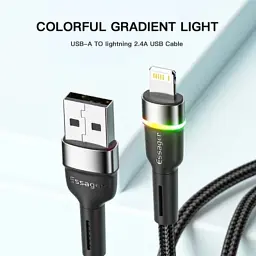 Дата кабель USB 2.0 AM to Lightning 1.0m 2.4A black Essager (EXCL-XCD01) - мініатюра 3