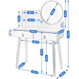 Туалетний столик Jumi Scandi LED + крісло Saida бежевий (шкіряні ручки) - мініатюра 9