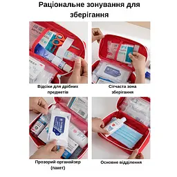 Дорожня компактна аптечка-органайзер — червона компактна сумка для зберігання ліків 24×14×8 см KT8003500 - мініатюра 2