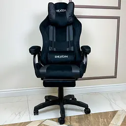 Геймерське крісло DEXON VECTOR з підставкою для ніг, велюр+екошкіра, Чорний-Чорний - мініатюра 3