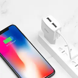 Мережевий зарядний пристрій Hoco C59A 2 USB білий з кабелем Lightning - мініатюра 3