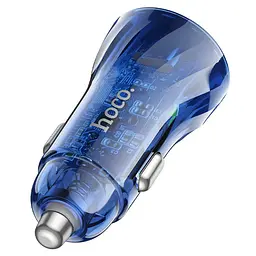 Зарядне для авто HOCO Z47A 30W Transparent 2 порти зу для машини синє прозоре - мініатюра 2