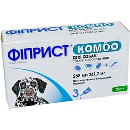 Краплі від бліх, вошей, волосоїдів та кліщів KRKA Фіпріст Комбо для собак з масою тіла 20-40 кг, 3 піпетки