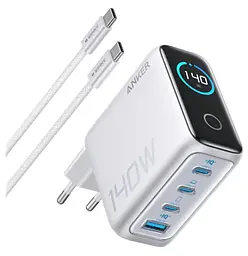 Мережевий зарядний пристрій Anker Laptop GaN Charger 140W 3xUSB-C PD3.1 & 1xUSB-A w Display and Cable Silver (7121461)