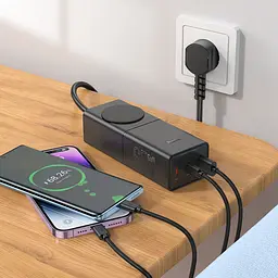 Мережевий зарядний пристрій подовжувач Hoco NS4 USB/2 Type-C PD 65W чорний - мініатюра 2