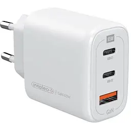Зарядний пристрій Intaleo 65W GAN 2USB-C PD+USB-A QC 3.0 white (1283126559525)