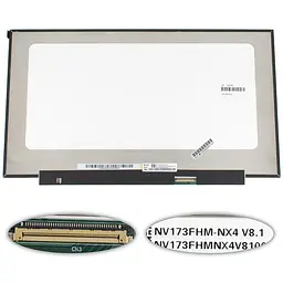Матриця 17.3 NV173FHM-NX4 1920х1080, 40pineDP, IPS, 144HZ, 250cd/m2, 100% sRGB, LED, SLIM без планок та вушок, матова, роз'єм праворуч внизу для ноутбука