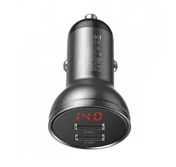 Автомобільний зарядний пристрій BASEUS TZCCBX-0G 2USB кабель Lightning/Micro/Type-C 24W 4.8A + вольтметр - мініатюра 5