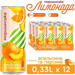 Упаковка напою Моршинська Лимонада Апельсин-Персик середньогазований 3.96 л (0.33 л x 12 шт.) - мініатюра 6