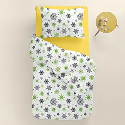 Дитяча постільна білизна в ліжечко SNOWFLAKES CS8, зелений (SnowflakesGreenGreyWhite_Summer_140) - мініатюра 2