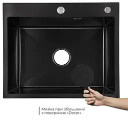 Кухонна мийка вбудована Lidz Handmade H6050HB Decor Black PVD Honeycomb 2,5/0,5 мм LDH6050BDECPVD48371 - мініатюра 2