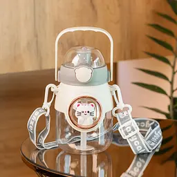 Пляшка для води Happy Life дитяча 820 мл з ручкою та ремінцем сірий HPGM2217G - мініатюра 7