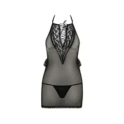 Сорочка прозора приталена ERZA CHEMISE black - Passion трусики L/XL - мініатюра 3