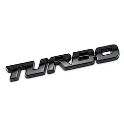 Емблема напис TURBO 120х14 мм Чорна метал на скотчі (Завод)