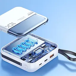 Павербанк Remax RPP-602 10000 мАч до 22.5 Вт USB-A USB-C Lightning PD QC С кабелем Білий (1994) - мініатюра 5