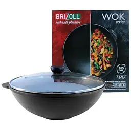 Сковорода Brizoll Wok чавунна з кришкою 28 см (W28-6) - мініатюра 4