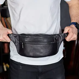 Стильна чоловіча бананка з натуральної гладкої шкіри Tiding Bag 14х25х10 для телефону NM-50358 чорна 25 см - мініатюра 2