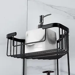 Полиця кутова, двоярусна з гачками, нержавіюча сталь, чорний Frap F351-16, Чорний матовий - мініатюра 3