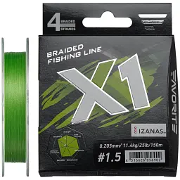 Шнур Favorite X1 PE 4x 150 м (l.green) 1.5/0.205 мм 25 lb/11.4 кг