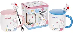 Кружка фарфорова "Rabbit" з кришкою та ложкою Bona Ø8 см kuh0009764 - мініатюра 2