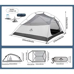 Намет Naturehike Cloud Up 3 UL NH18T030-T-T 20D надлегкий тримісний з футпринтом темно-синій - мініатюра 2