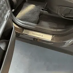 Накладки на пороги для Hyundai Santa Fe 2018-2020 Нержавіюча сталь із загином та Логотипом 4 шт (Premium P-HY31) - мініатюра 4