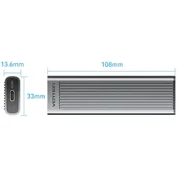 Зовнішня кишеня для SSD M.2 (NVME) M-key USB Type-C 3.2 10Gbps Heat Sink Aluminum сіра Vention - мініатюра 4