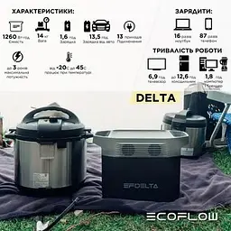 Зарядна станція EcoFlow Delta 2 (1024 Вт·год) 1800 Вт 4 розетки екофлоу x-boost 2700Вт, кабель для сонячних панелей пришвидшена зарядка - мініатюра 7