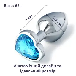 Металева анальна пробка I’MCUM Crystal Heart Розмір S з блакитним кристалом (IM-KGS005_S) - мініатюра 2
