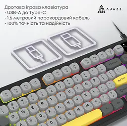 Провідна ігрова клавіатура Ajazz AF-BGY-98 USB Black-Gray-Yellow - мініатюра 6