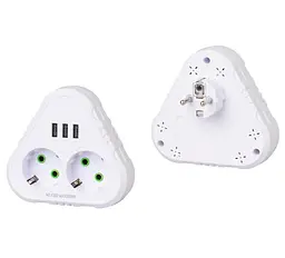 Розетка двойник с заземлением Voltronic F-202 White, 2 розетки+3USB (1А), 2500W, 10A, 110-250V - мініатюра 1