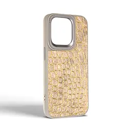 Кожаный чехол для Apple iPhone 15 Pro, Harder Crocosaur, бежевый, термополиуретан ТПУ + экокожа с текстурой крокодила, панель, защита корпуса, противоударный, микрофибра, рамка вокруг камеры, защита всего корпуса, (ARM76705) - мініатюра 2