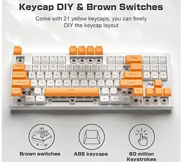 Клавиатура игровая механическая Aula Mechanical F-3032 White keycaps + 21 Yellow keys KRGD Red - мініатюра 5