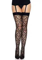 Ажурні панчохи із сердечками Leg Avenue Heart Black, one size - мініатюра 1