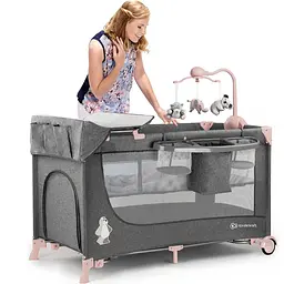Ліжко-манеж з пеленатором Kinderkraft Joy Pink сіре з рожевим (00-00158383) - мініатюра 9