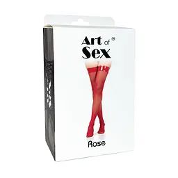 Панчохи в дрібну сітку з лакованою коронкою Art of Sex - Rose, колір червоний, S - мініатюра 3