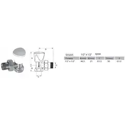 Кран для радіатора кутовий Arco 1/2″ вентильний 503205 - мініатюра 2