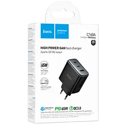 МЗП C160A Upgrade PD65W+QC3.0 (1USB-A/2C) Black Hoco teh0029637 - мініатюра 2