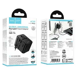 Зарядний пристрій Hoco AC30 2 USB/2 Type-C CN to EU чорний - мініатюра 8