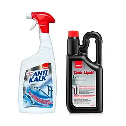 Засіб для видалення вапняного нальоту Sano Anti Kalk, 1 л & Рідина для очищення труб Sano, 1 л (293943, 117916)