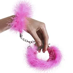 Наручники металеві Adrien Lastic Handcuffs Pink з рожевим пухнастим оздобленням - мініатюра 3