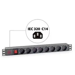 Силовий блок 19 1U 8xSchuko, вимикач, С14 Kingda (KD-PDU-GM-1U-P8-C14) - мініатюра 2