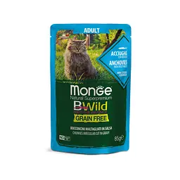 Консерва MONGE BWILD CAT Беззернова з анчоуса з овочами для дорослих кішок 85 гр
