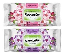 Вологі серветки універсальні Freshmaker Berry/Cherry Blossom 100 шт. Велика пачка серветок з клапаном