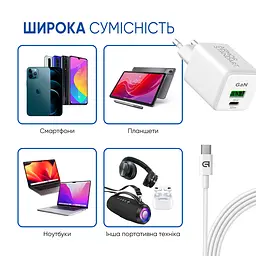 Комплект зарядний пристрій GaN 30W USB-C (PD 3.0) + USB-A (QC 18W), кабель USB-C to USB-C 1м в комплекті, підтримка Power Delivery та PPS, швидкий зарядний пристрій для планшетів та смартфонів, ArmorStandart (ARS82791) - мініатюра 4