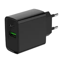 Зарядний пристрій Gembird 1xUSB-A + 1 Type-C (PD20Вт + QC3.0 18Вт) black (TA-UC-PDQC20-01-BK)