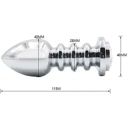 Рифлена анальна пробка з кристалом SKN-MS101 (довжина - 11.5 см, діаметр-4 см, Вага-182 гр.), Срібний / Голубой - мініатюра 6